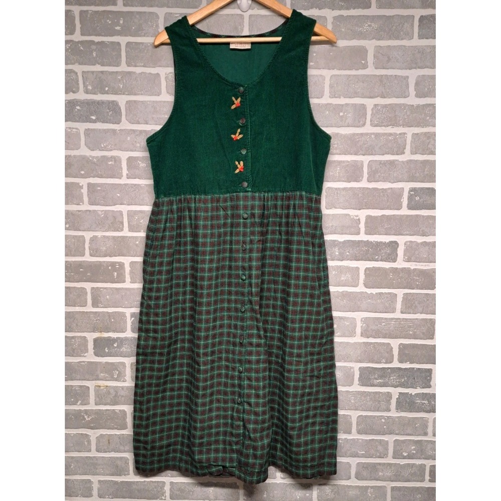 Vintage Susan Bristol‎ Dress  Cottage Core Pockets Green Plaid Buttons SIZE 12